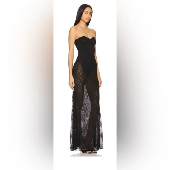 REVOLVE Camila Coelho Vittoria black lace bustier long Dress  L  $298 msrp - Picture 5 of 5